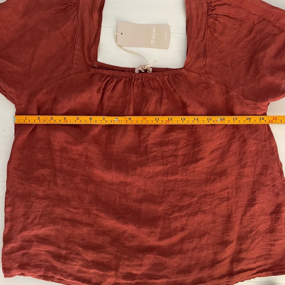Italian Made Bellambra 100% Linen Blouse Top Puff Sleeve Rust Terracotta Large - Picture 4 of 14